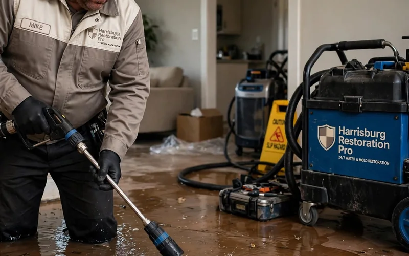 Extraction wand removing standing water from a floor