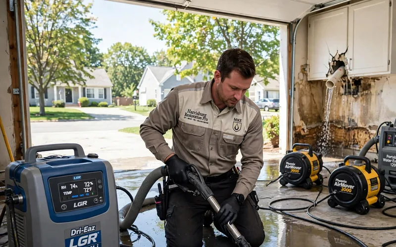 Water extraction equipment working in a Harrisburg garage